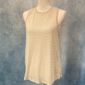 REI Cream Tan & Blue Striped Tank Top Size Small Racerback Extra Long Length